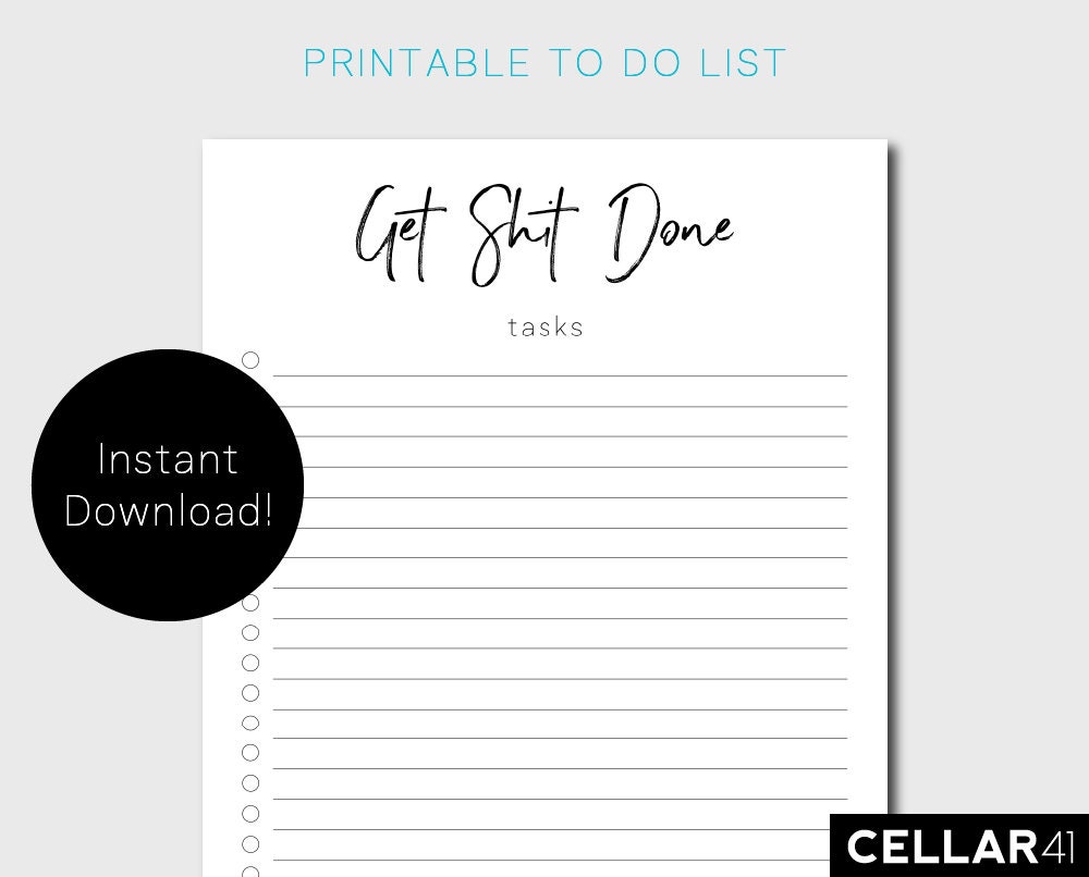 Get Shit Done Printable to Do List INSTANT DOWNLOAD | Etsy
