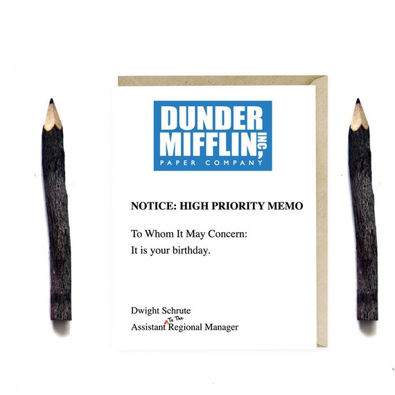 Dunder Mifflin Birthday Card Funny The Office TV Series Etsy