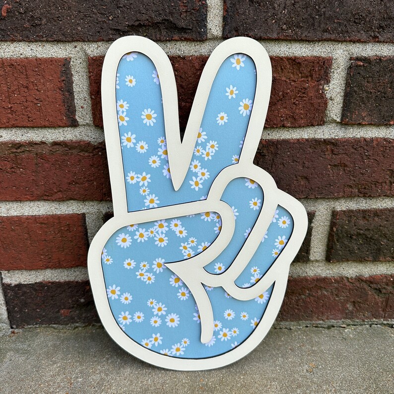 Peace Sign Decor Peace Hand Wall Sign Daisy 90s Wood Peace Etsy