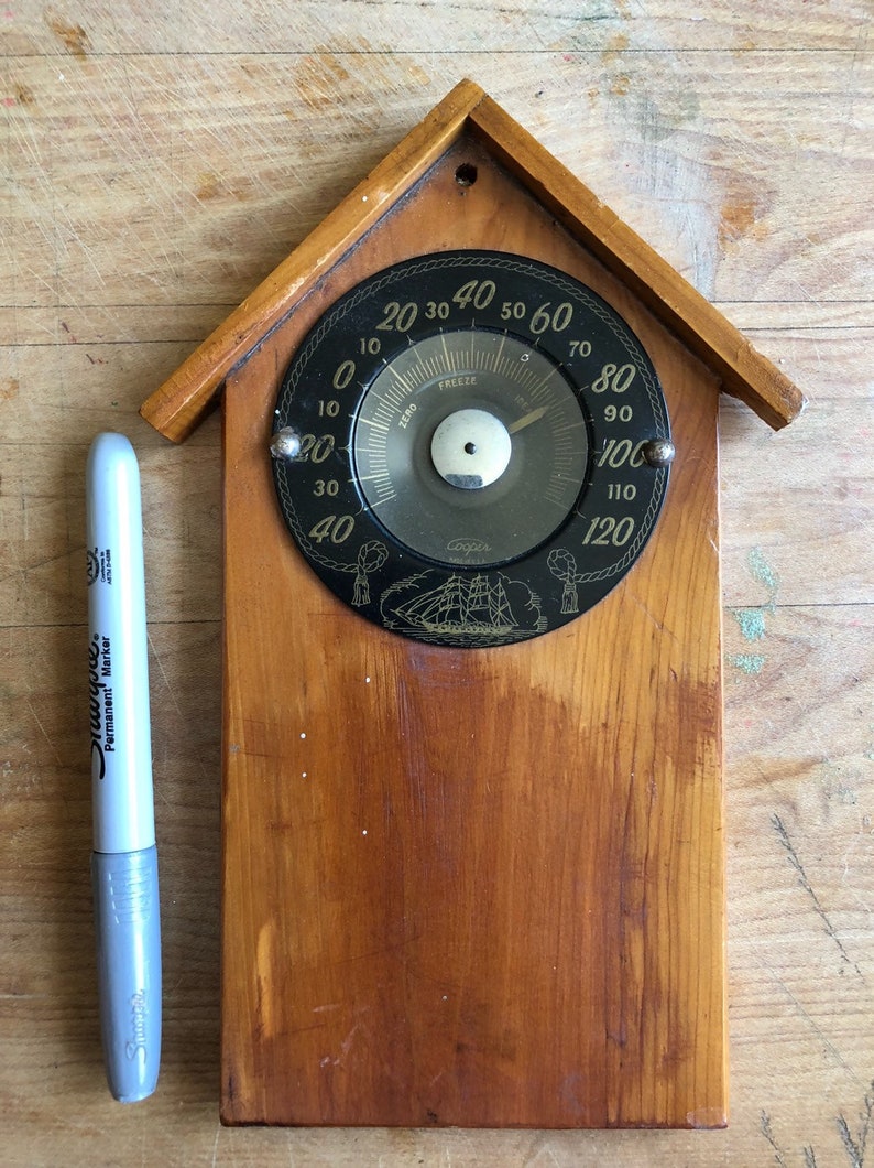 Vintage Thermometer With Nautical Scene and Mounted on a Etsy