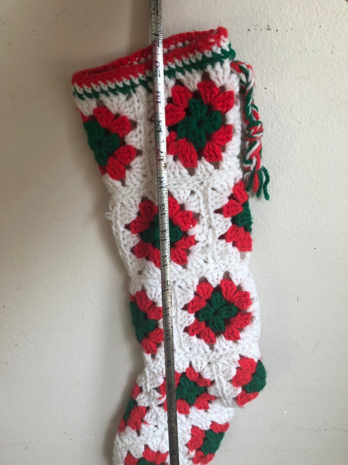 Vintage Handmade Christmas Stocking. Red Green and White Etsy India