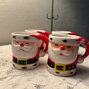 True Vintage Ceramic Closed Eyes Santa Mug Cup set- made in Japan. Winking Santa. Christmas mugs. Free shipping!