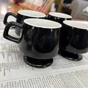 Set 4 MCM vintage Footed Pedestal Irish Coffee Mug Cup black and white