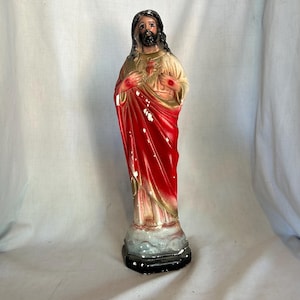 Vintage sacred heart chalkware Jesus. Plaster Jesus statue. Free shipping!