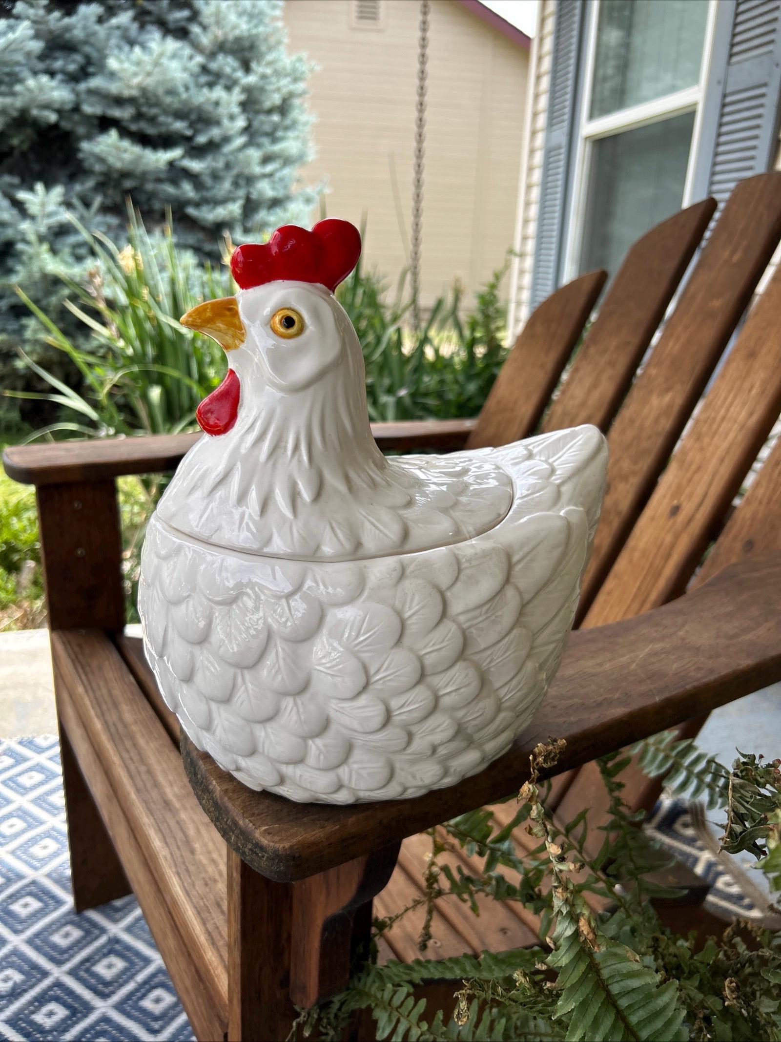 Vtg Red and White Hen Cookie Jar OMC Japan Farm House Home Decor