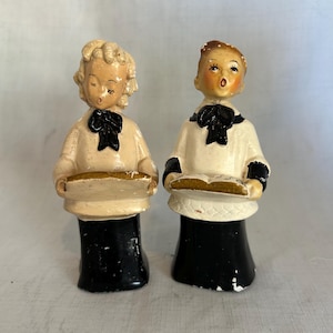 Vintage chalkware singing choir boys.  Christmas altar boys. Antique  black and white plaster singers. free shipping!