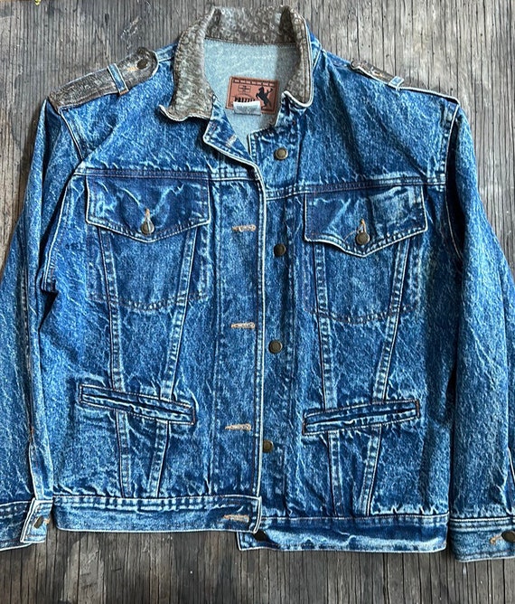Vintage 80's Prezzia Jeans Wear Acid Washed Denim Jacket