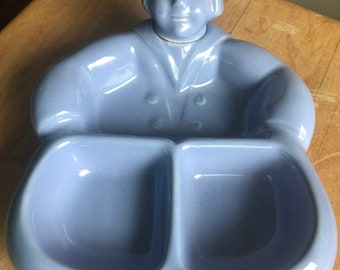 Childs dish - Vintage 1950s little boy blue heated food dish / baby plate