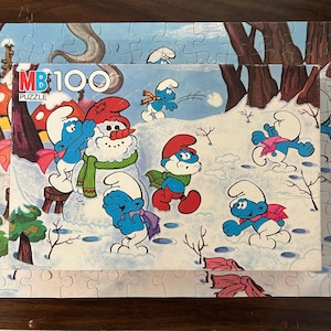 Vintage Smurfs Puzzle 1982, 100 Pieces, Milton Bradley, Smurf&#39;s. All pieces accounted for.