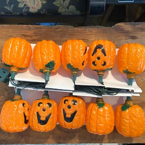 Vtg Halloween Pumpkin String Lights Set 10 Plastic Indoor Outdoor 1996. New in box