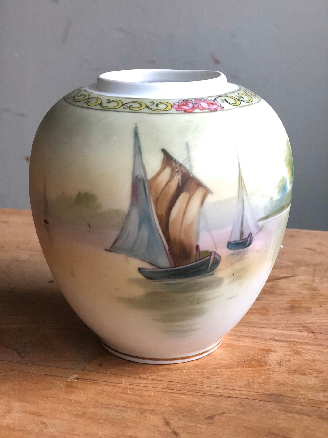Nippon Hand Painted Vase. Scenic Boats on Water Etsy