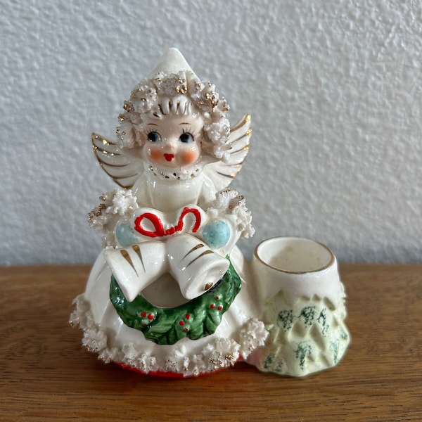 Candelabro navideño con forma de ángel de espagueti Commodore vintage (años 50)