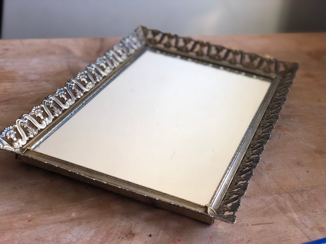 Vintage Mirrored Vanity Tray Mirror Perfume Tray Metal Etsy