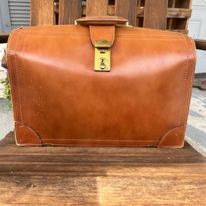 vintage brown leather cow skin attache, briefcase, doctors bag, satchel