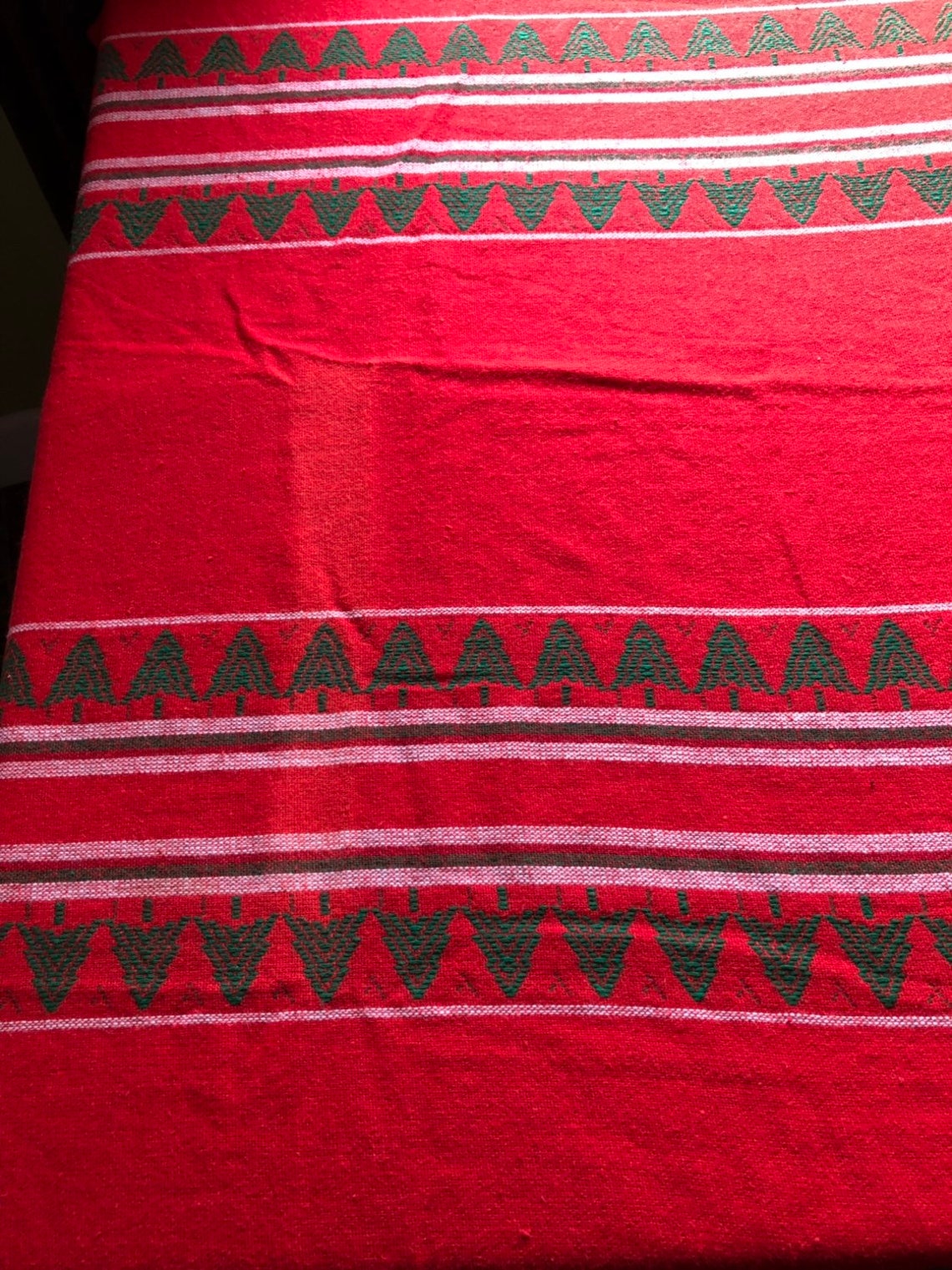 Vintage Red Oval Tablecloth With Christmas Trees Etsy