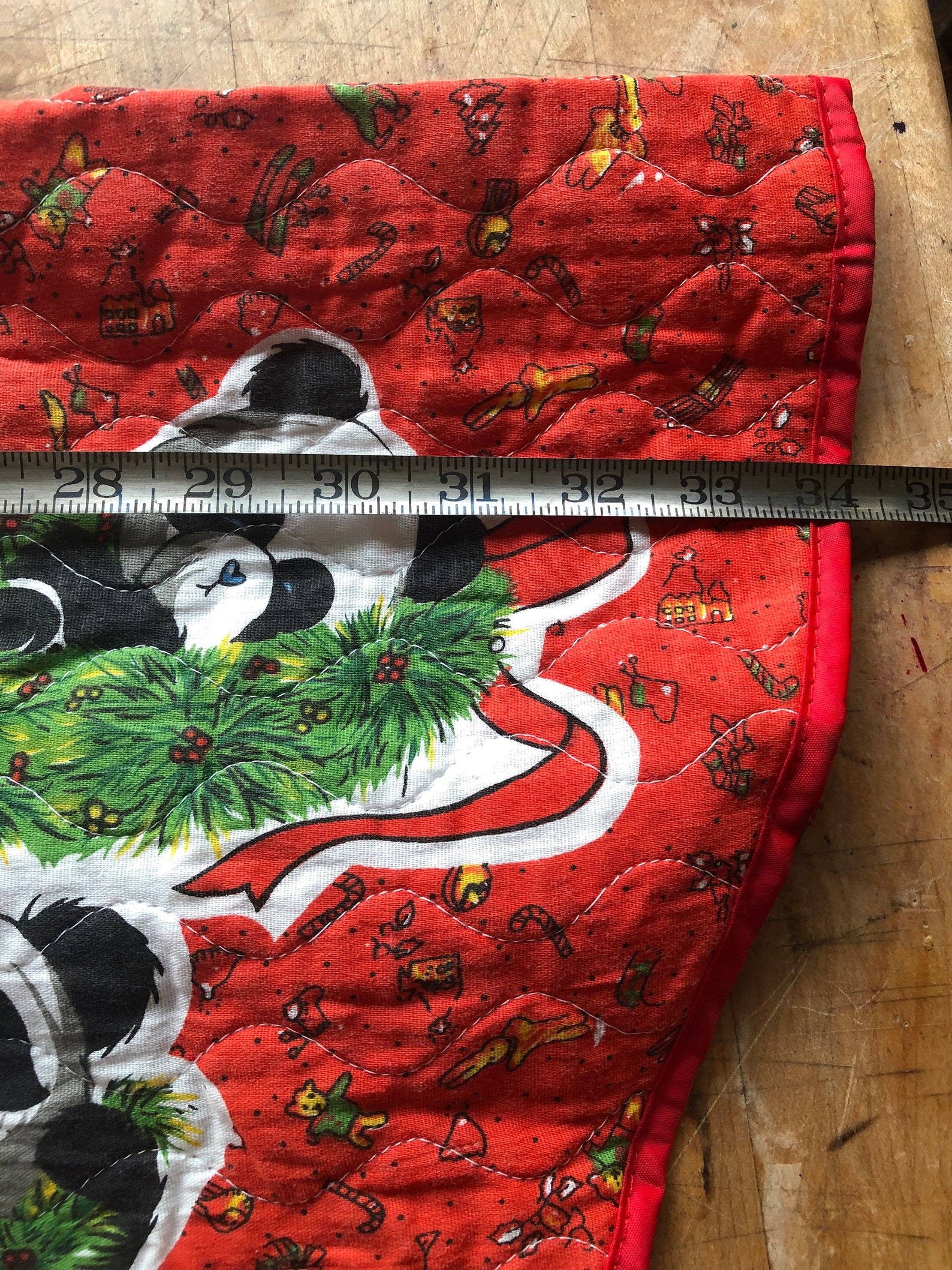Vintage Red Quilted Tree Skirthandmade With Cute Panda Etsy