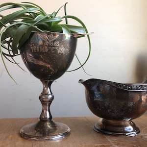 Vintage silver plate trophy/award or loving cups. Airplant display/plant pot. Two available
