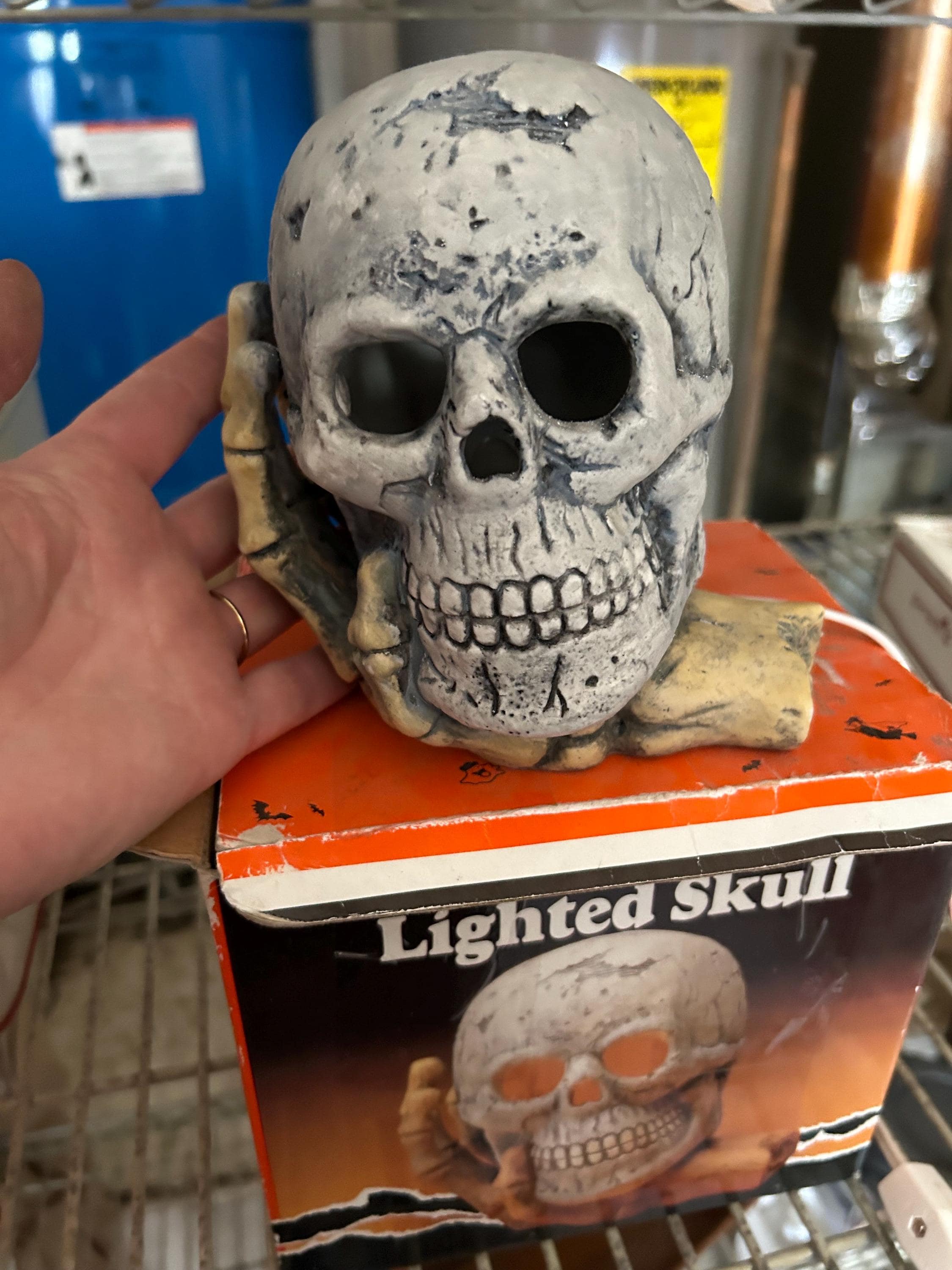 Vintage 1980's Hand Painted Light up Porcelain Halloween Skull in