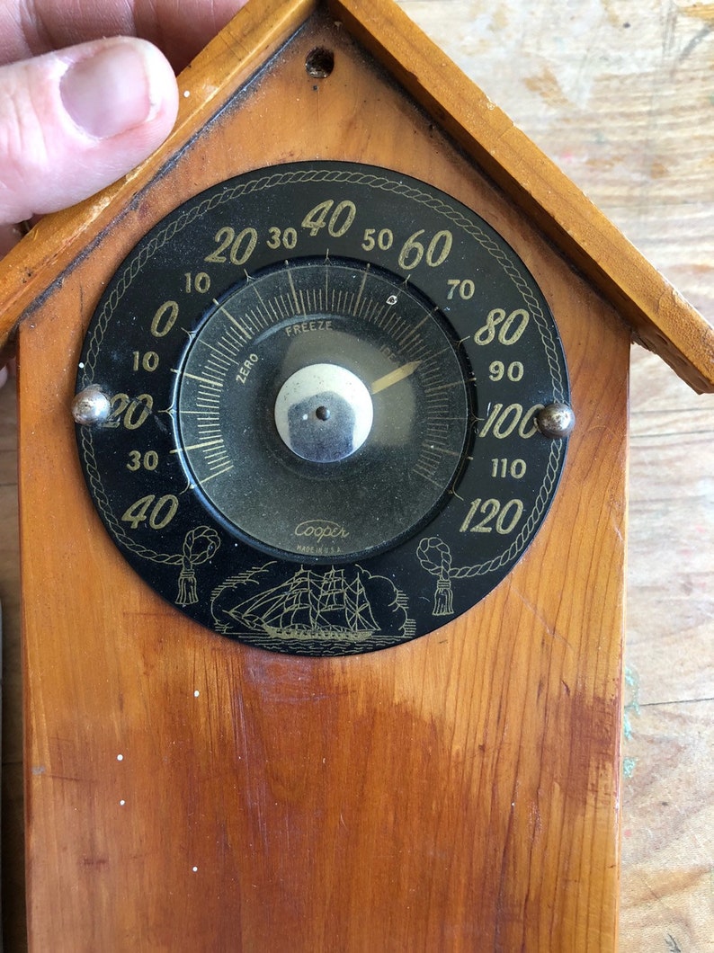 Vintage Thermometer With Nautical Scene and Mounted on a Etsy