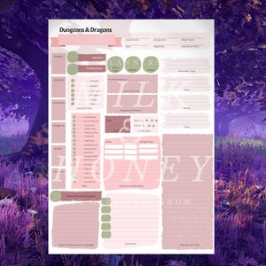 SALE***Pink Dungeons and Dragons Character sheet