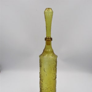 Vintage Empoli Honey Amber Decanter with Stopper, Embossed Grape Leaf Motif
