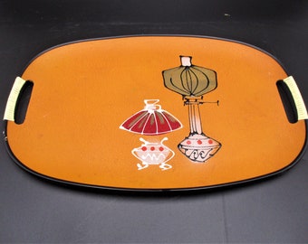 Mid Century Modern Serving Tray by TILSO of Japan, Hand Painted Fiberboard