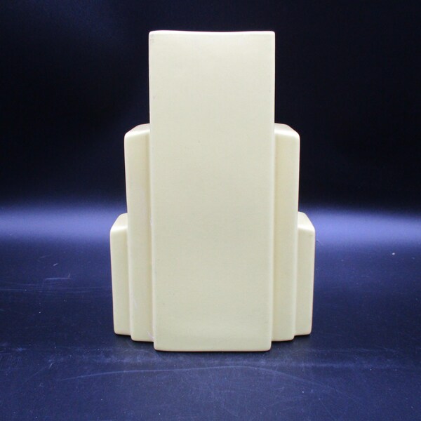 Coors Pottery Vase, Art Deco Empire Style Vase, Matte Yellow with White Interior