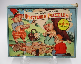 Antique Three Little Pigs Picture Puzzles, Set of Three, Whitman Publishing, #4104