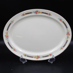 Large Platter, Hall China Blue Bouquet, 13 1/2", Platinum Trim