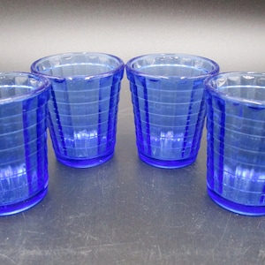 Vintage Akro Agate Stacked Disc and Panel Cobalt, Set of Four Tumblers