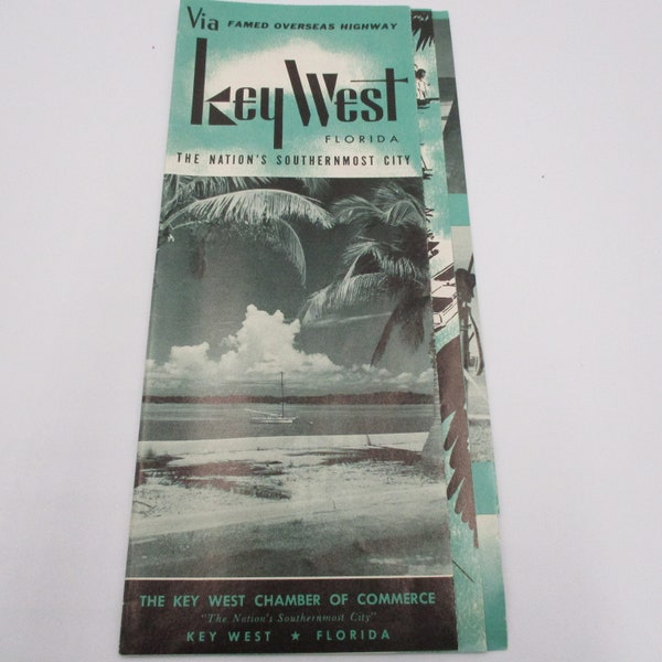 Vintage Key West Florida Travel Brochure, 1950s, FREE SHIPPING