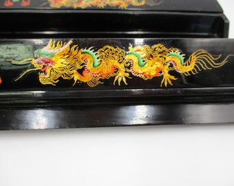 Chinese Lacquer Mahjong Trays. Dragon and Flaming Pearl Design