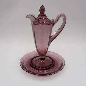 Cambridge Glass Mulberry Syrup Pitcher with Lid and Underplate