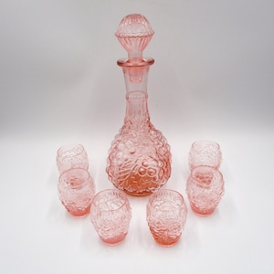 Vintage Imperial Glass Pink Decanter with Six Matching Tumblers