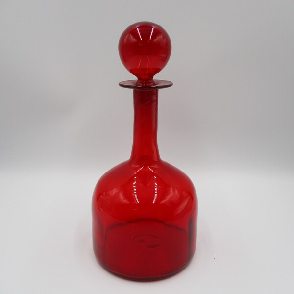 Vintage Blenko 6942 Red Decanter, Rare and Hard to Find