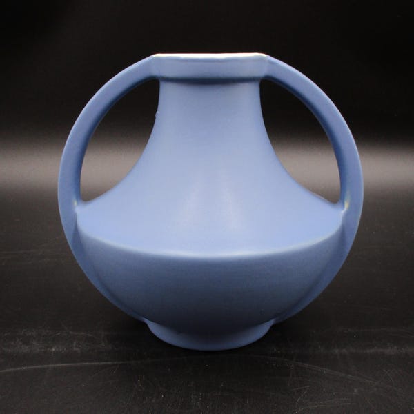 Coors Pottery Vase, Art Deco, Small, Matte Blue with White Interior