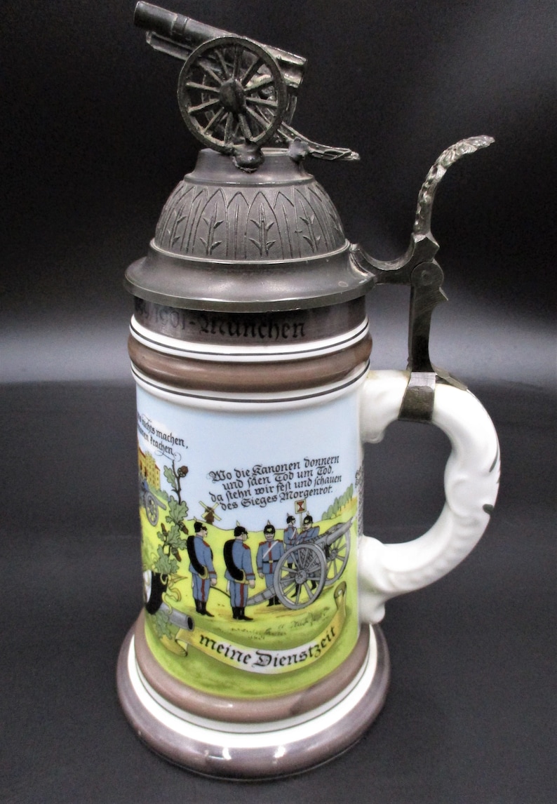 German Porcelain and Pewter Lithophane Beer Stein Artillery Etsy