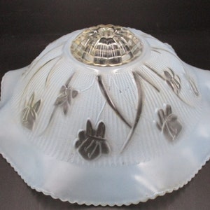 Jeannette Glass Iris and Herringbone Frosted Blue Lamp Shade