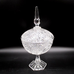 Vintage Cyrstal Covered Pedestal Candy Dish, Hexagonal Base