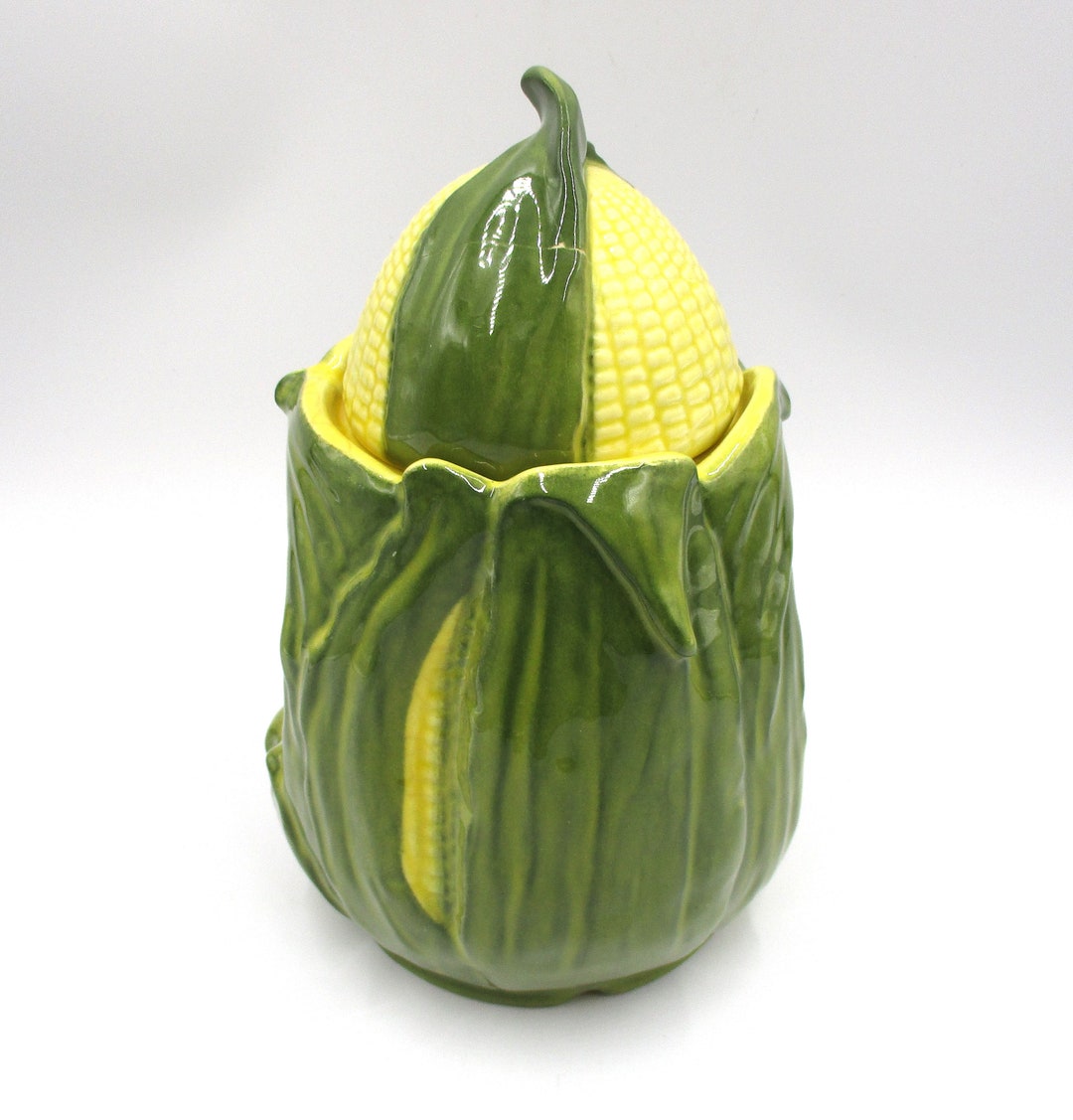 Shawnee Corn King Cookie Jar, 66, Dark Yellow and Green, Lid as Found