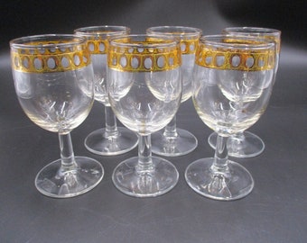 Set of Six Culver Antigua Dessert Wine Glasses, 22K Gold Trim