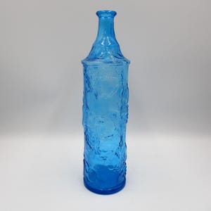 Vintage Empoli Cerulean Blue Decanter, No Stopper, Embossed Fruit Motif