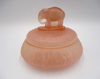 pink elephant cigarette Antique Pink Elephant Glass Depression Era Cigarette/trinket Box