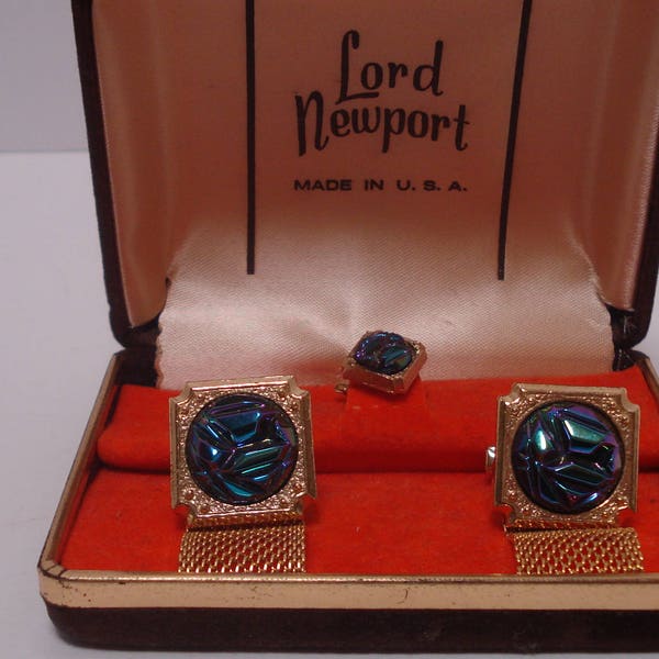 Lord Newport Wraparound Cufflinks and Tie Tack, Original Box