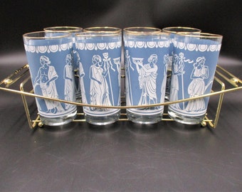 Wedgwood / Jasperware - Style Set of 8 Tumblers with Cool Carrier