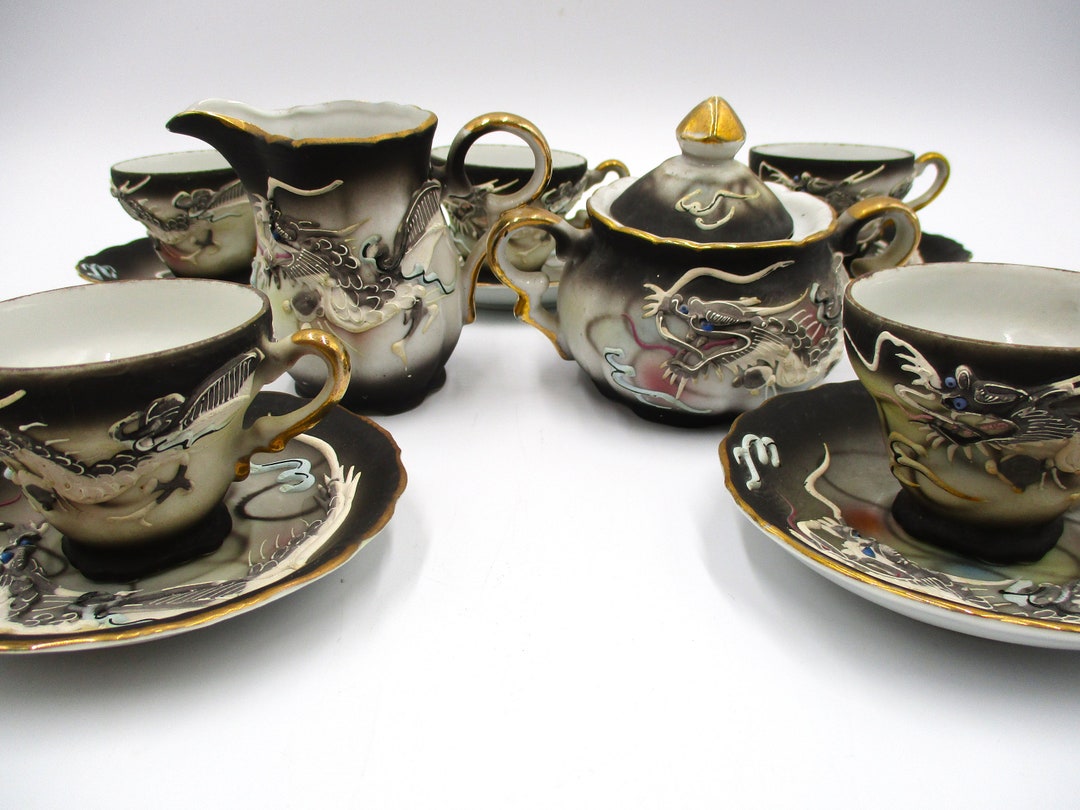 Japanese Moriage Dragonware Partial Tea Set Ucagco Label Etsy