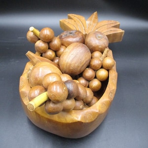 Blair Hawaii Monkey Pod, Hand Carved Pineapple Bowl and Various Fruit