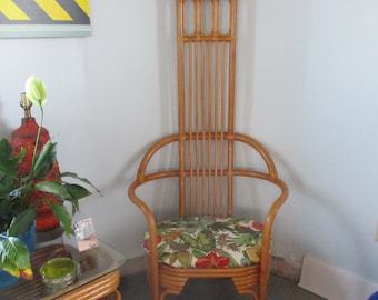 Mid Century One of a Kind Rattan Throne Chair