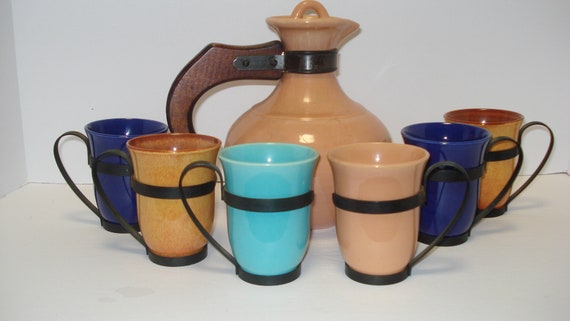 Gladding Mcbean Franciscan Ware El Patio Carafe and 6 Tumblers Original Foil Label Etsy Canada