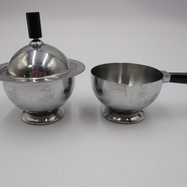 Chase Chrome Art Deco Creamer and Sugar with Black Bakelite Handles